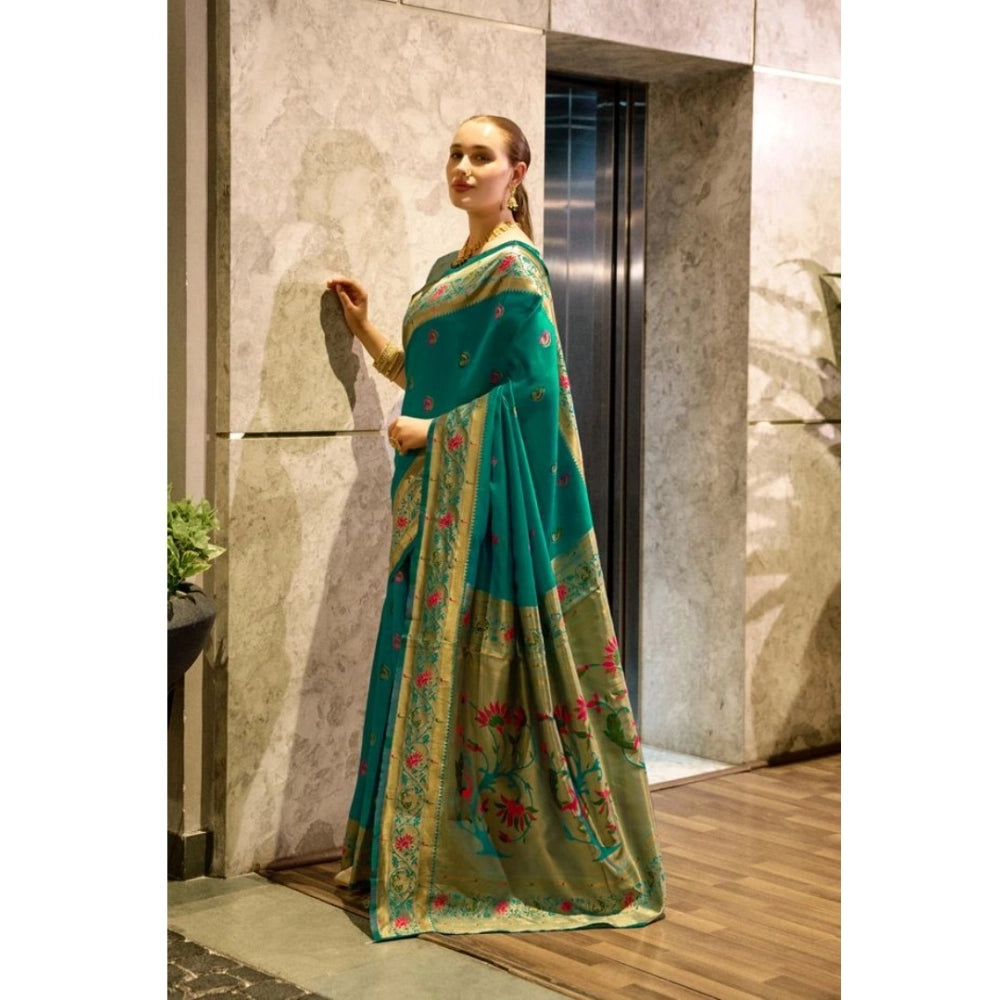 Generic Women's Silk Blend Zari Woven Saree With Unstitched Blouse 5.5Mtr (Green) Secondary image