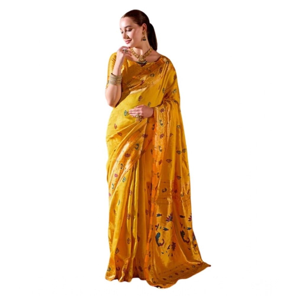 Generic Women's Silk Blend Zari Woven Saree With Unstitched Blouse 5.5Mtr (Mustard) Main image