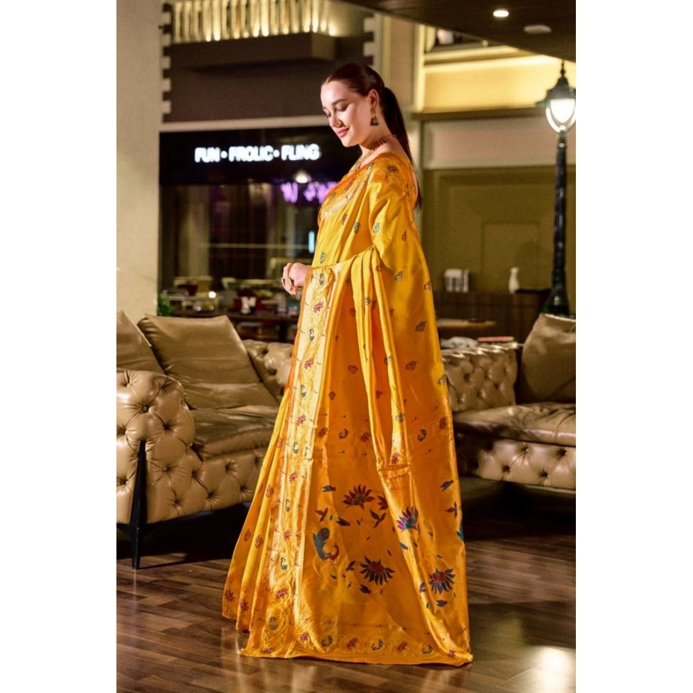 Generic Women's Silk Blend Zari Woven Saree With Unstitched Blouse 5.5Mtr (Mustard) Secondary image