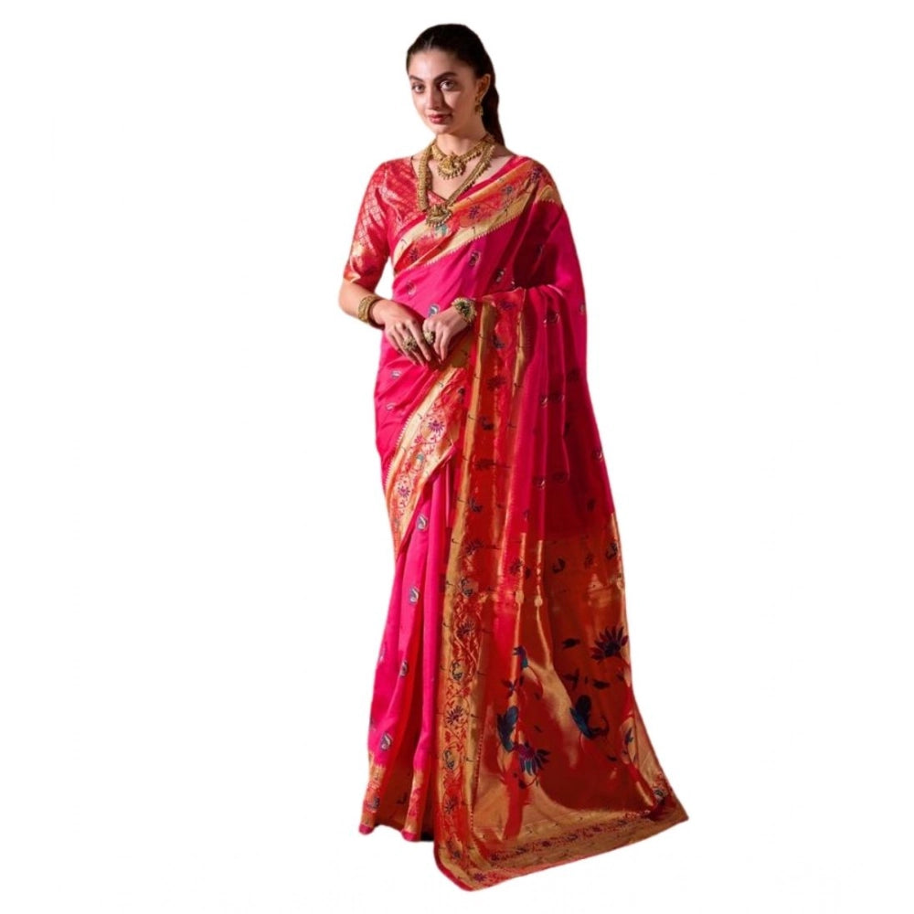 Generic Women's Silk Blend Zari Woven Saree With Unstitched Blouse 5.5Mtr (Pink) Main image