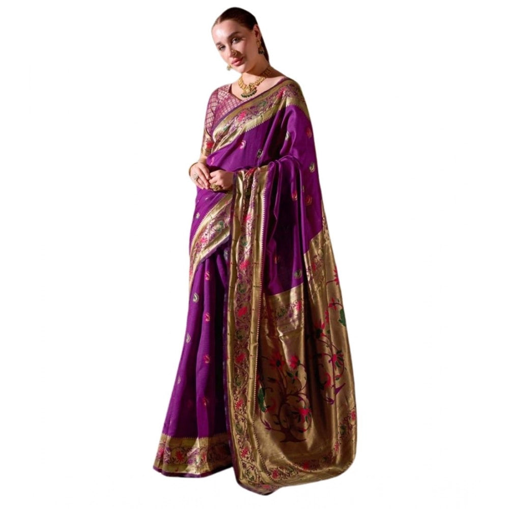 Generic Women's Silk Blend Zari Woven Saree With Unstitched Blouse 5.5Mtr (Purple) Main image