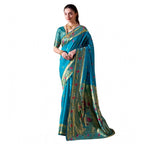 Generic Women's Silk Blend Zari Woven Saree With Unstitched Blouse 5.5Mtr (Turquoise)