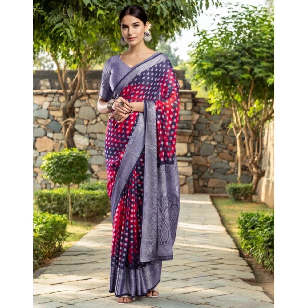 Generic Women's Georgette Weaving Saree With Unstitched Blouse 5.5Mtr (Pink) Secondary image