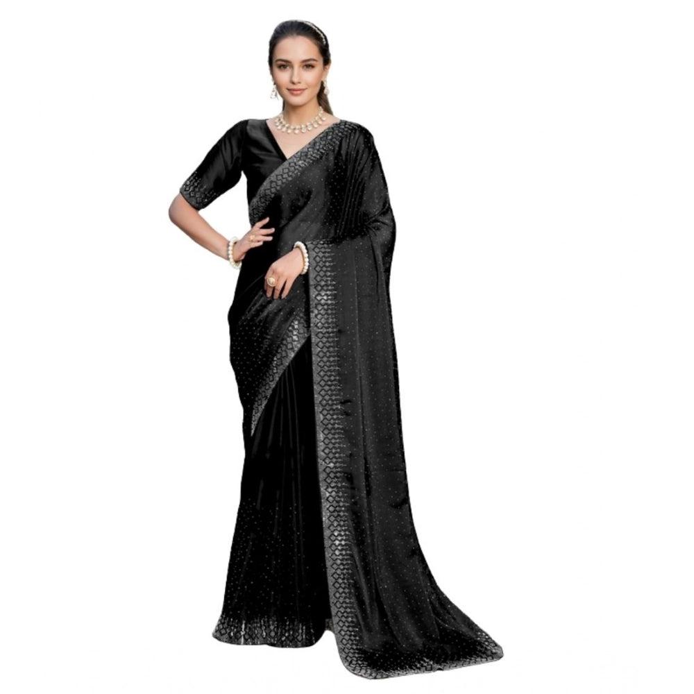 Generic Women's Rangoli Diamond Weaving - Stone Work Saree With Unstitched Blouse 5.5Mtr (Black) Main image