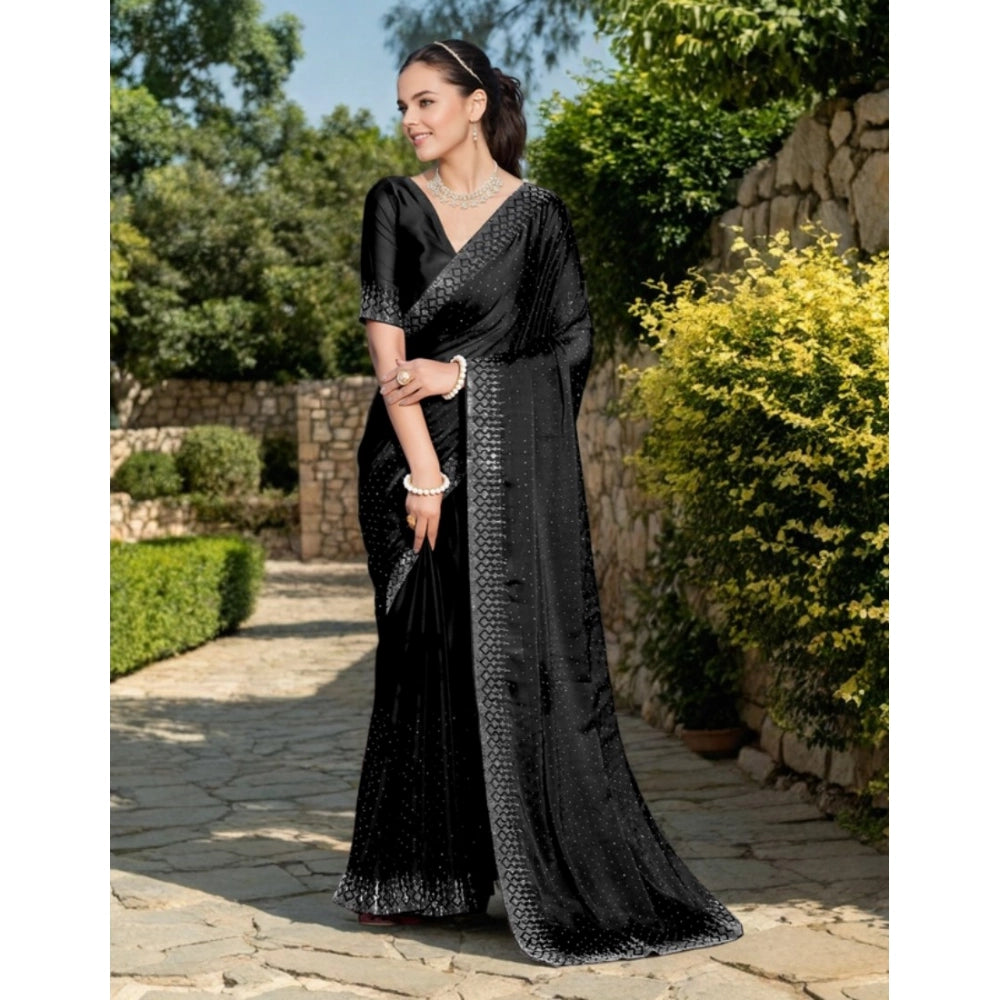 Generic Women's Rangoli Diamond Weaving - Stone Work Saree With Unstitched Blouse 5.5Mtr (Black) Secondary image