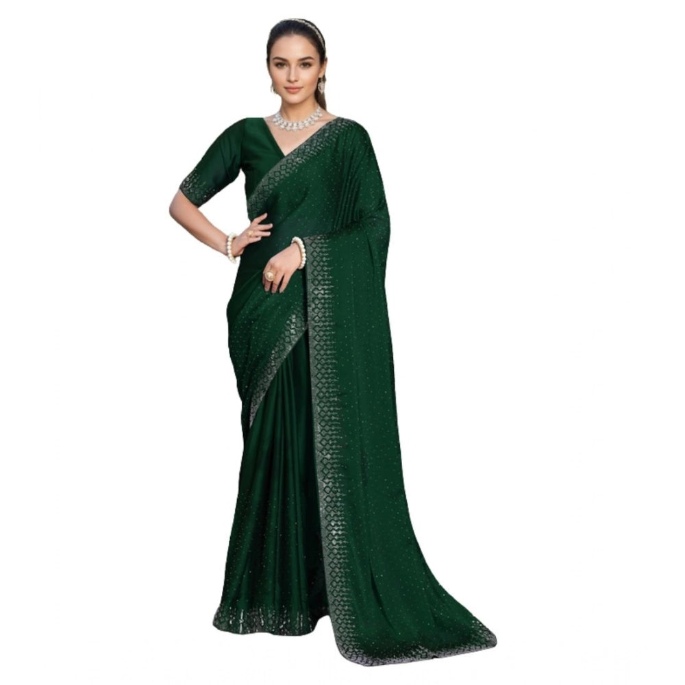 Generic Women's Rangoli Diamond Weaving - Stone Work Saree With Unstitched Blouse 5.5Mtr (Green) Main image