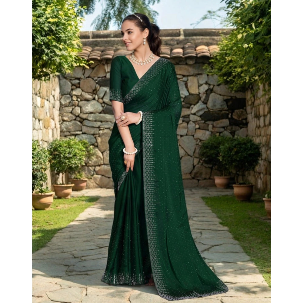 Generic Women's Rangoli Diamond Weaving - Stone Work Saree With Unstitched Blouse 5.5Mtr (Green) Secondary image