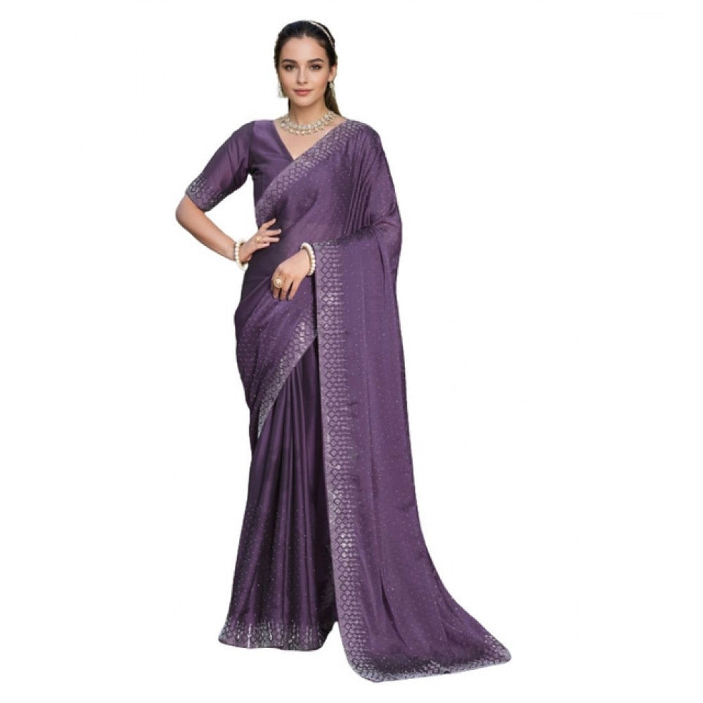 Generic Women's Rangoli Diamond Weaving - Stone Work Saree With Unstitched Blouse 5.5Mtr (Lavender) Main image