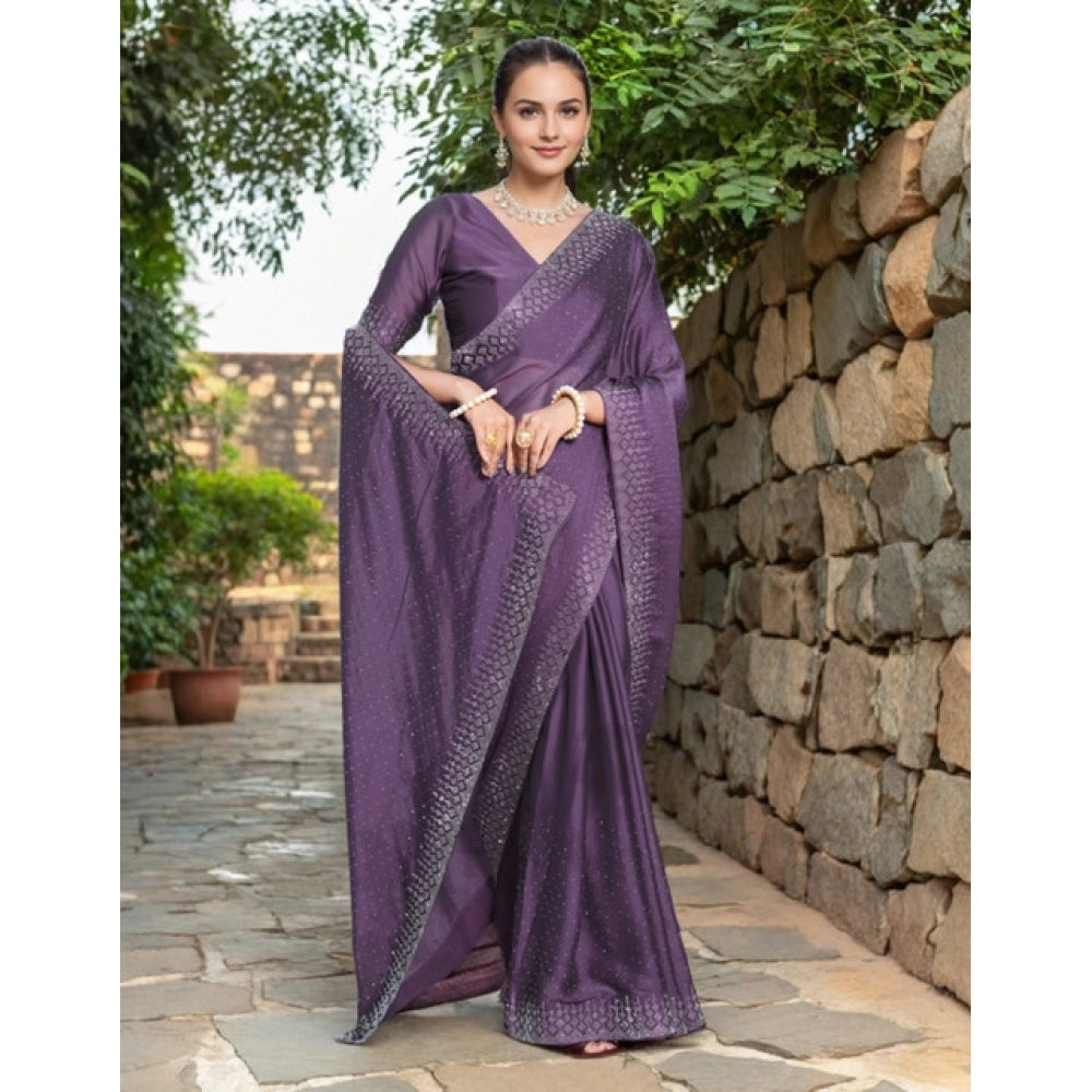 Generic Women's Rangoli Diamond Weaving - Stone Work Saree With Unstitched Blouse 5.5Mtr (Lavender)