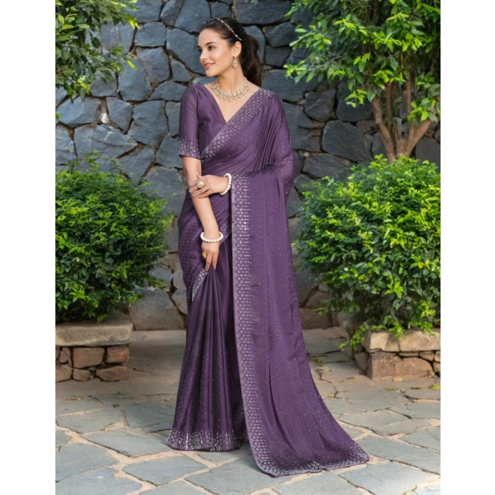 Generic Women's Rangoli Diamond Weaving - Stone Work Saree With Unstitched Blouse 5.5Mtr (Lavender) Secondary image