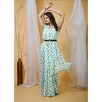 Generic Women's Georgette Printed Saree With Unstitched Blouse 5.5Mtr (White-Green)