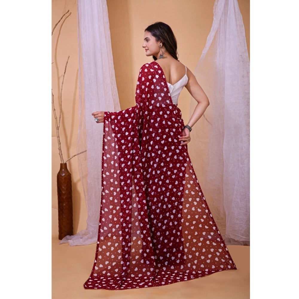Generic Women's Georgette Printed Saree With Unstitched Blouse 5.5Mtr (Maroon) Secondary image