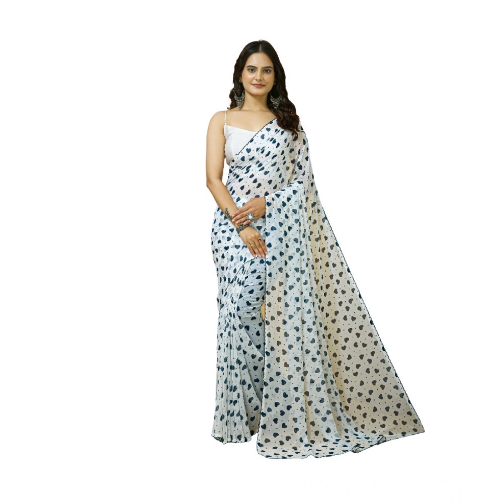 Generic Women's Georgette Printed Saree With Unstitched Blouse 5.5Mtr (White) Main image