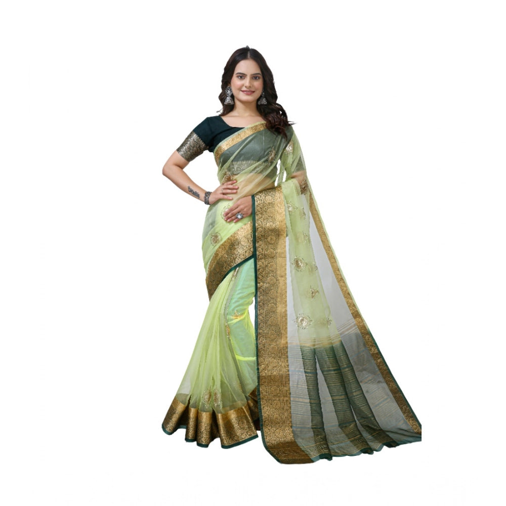 Generic Women's Organza jacquard Embellished Saree With Unstitched Blouse 5.5Mtr (Light Green) Main image