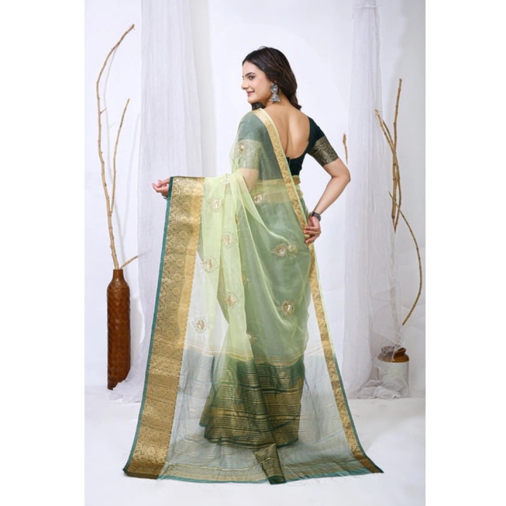 Generic Women's Organza jacquard Embellished Saree With Unstitched Blouse 5.5Mtr (Light Green) Secondary image