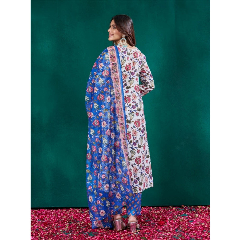 Generic Women's Cotton Blend Printed Kurti With Pant Dupatta Set (Multicolor) Secondary image