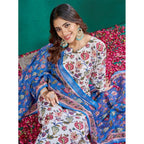 Generic Women's Cotton Blend Printed Kurti With Pant Dupatta Set (Multicolor)