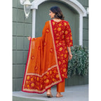 Generic Women's Cotton Blend Printed Kurti With Pant Dupatta Set (Maroon)
