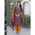 Generic Women's Cotton Blend Printed Kurti With Pant Dupatta Set (Navy Blue)