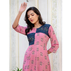Generic Women's Rayon  Print With Embroidery Work A-Line Kurti (Wine)