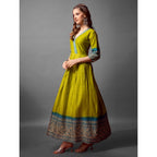 Generic Women's Cotton Blend Printed Anarkali Gown (Green)