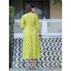 Generic Women's Rayon Print With Embroidery Work A-Line Kurti (Parrot)