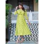 Generic Women's Rayon Print With Embroidery Work A-Line Kurti (Parrot)