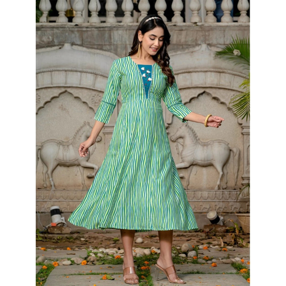 Generic Women's Rayon Print With Embroidery Work A-Line Kurti (Rama)
