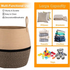 Generic Cotton Matka With Handle 14x12 Inch Storage Basket For Clothes (Beige Black)