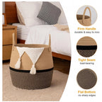Generic Cotton Matka With Handle 14x12 Inch Storage Basket For Clothes (Beige Black)