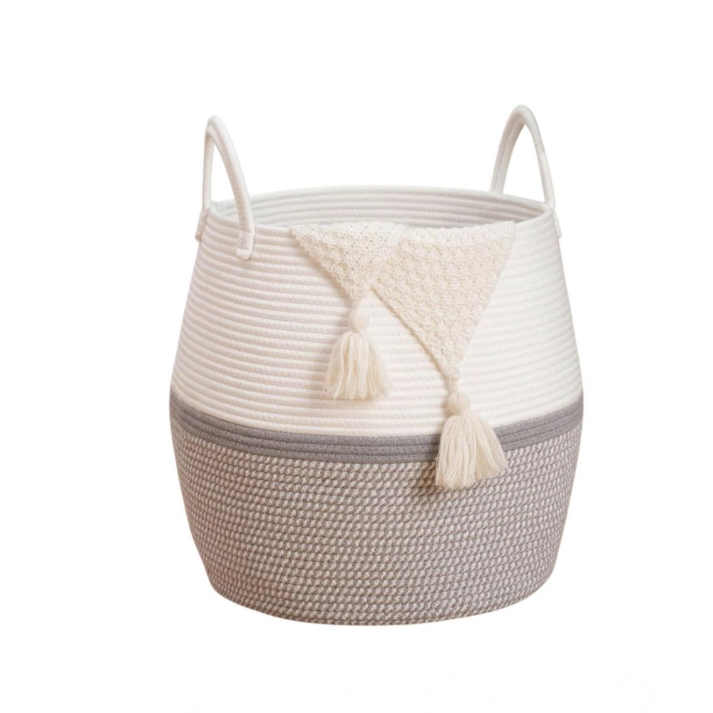 Generic Cotton Matka With Handle 14x12 Inch Storage Basket For Clothes (Gray White)