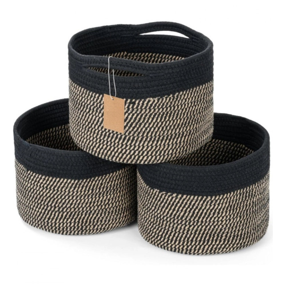 Generic Cotton 9x7 Inch Pack of 3 Storage Basket For Clothes (Black-Beige) Main image