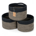 Generic Cotton 9x7 Inch Pack of 3 Storage Basket For Clothes (Black-Beige)