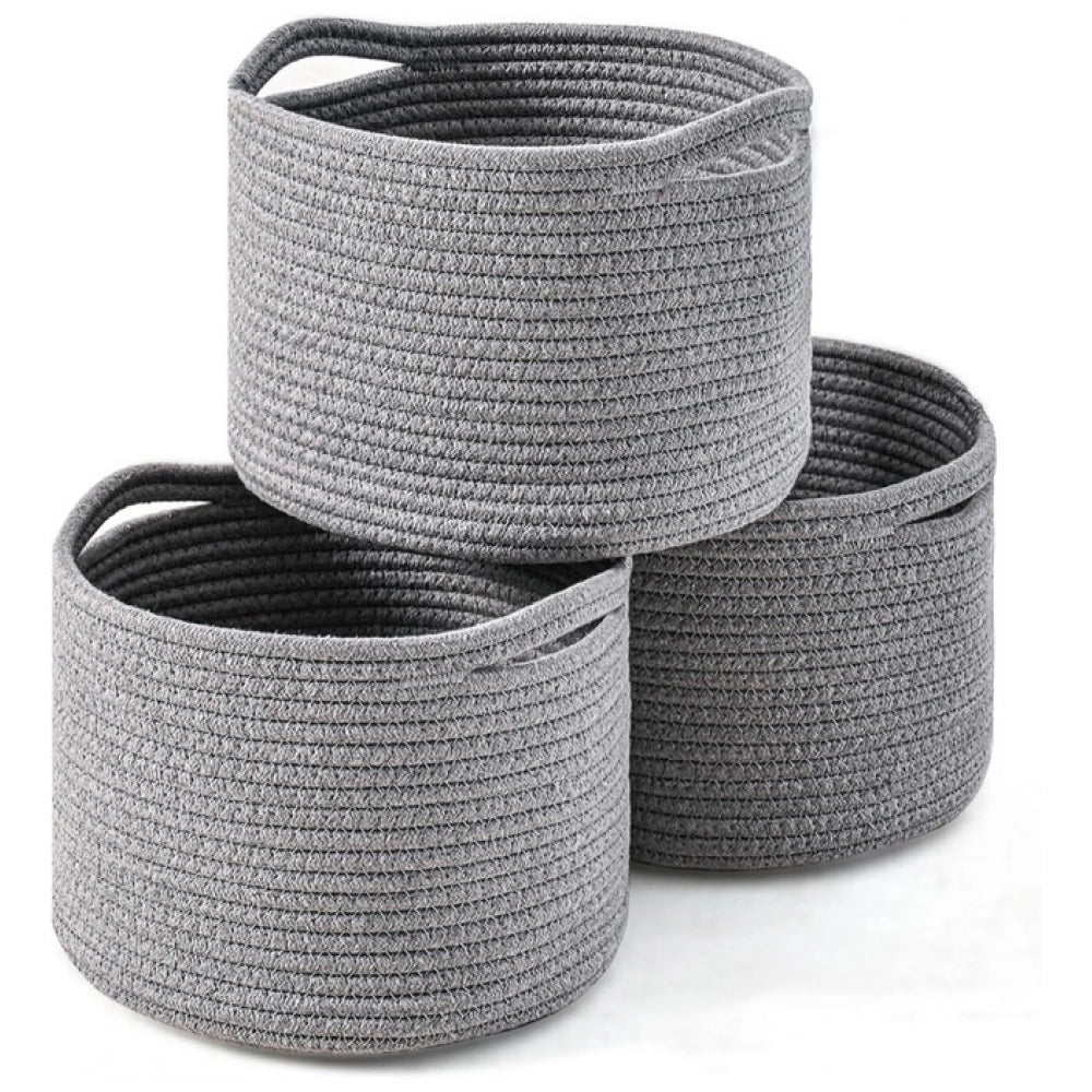 Generic Cotton 9x7 Inch Pack of 3 Storage Basket For Clothes (Gray) Main image