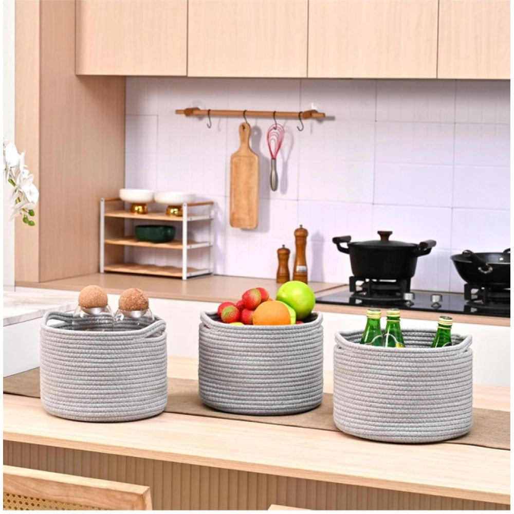 Generic Cotton 9x7 Inch Pack of 3 Storage Basket For Clothes (Gray) Secondary image