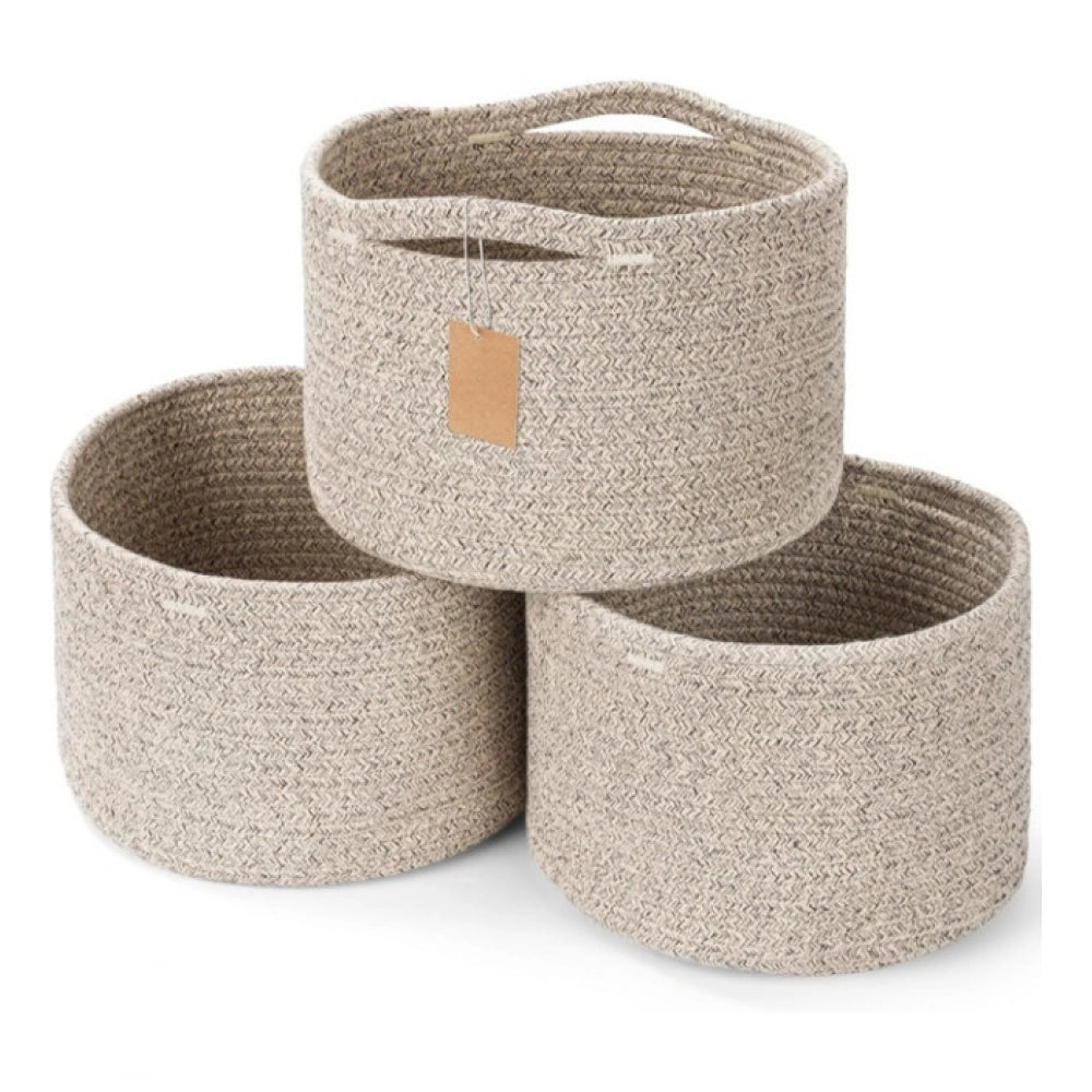 Generic Cotton Kidi 9x7 Inch Pack of 3 Storage Basket For Clothes (Light Brown)