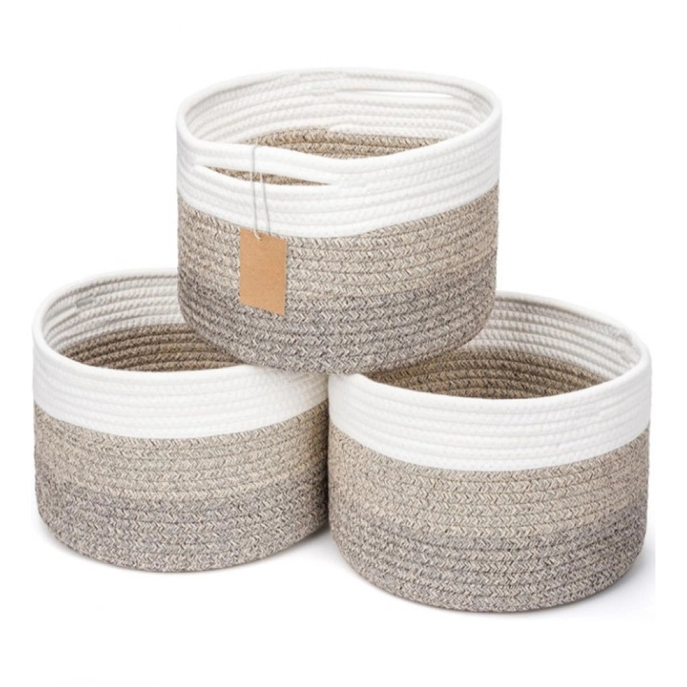 Generic Cotton Kidi 9x7 Inch Pack of 3 Storage Basket For Clothes (Kidi White) Main image