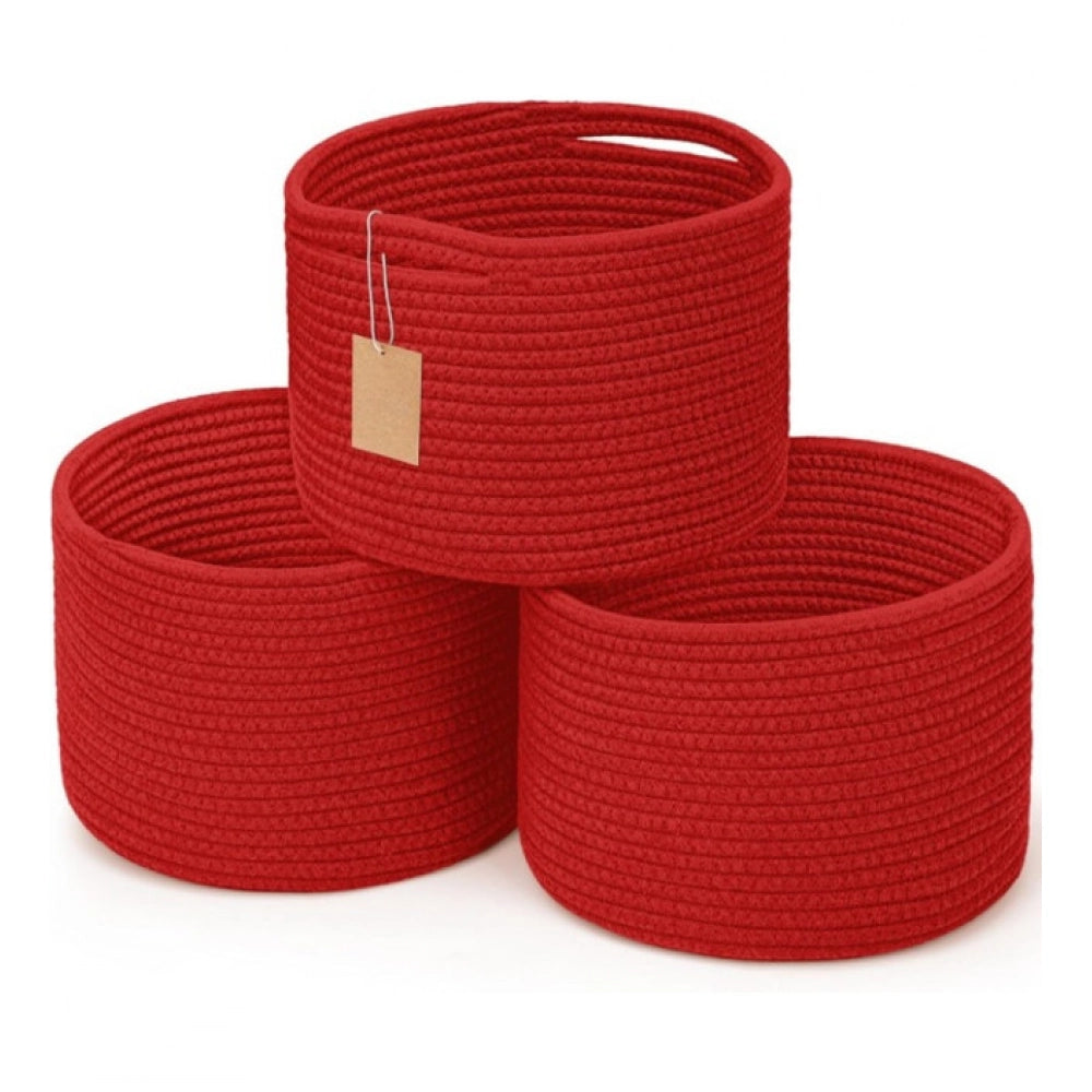 Generic Cotton 9x7 Inch Pack of 3 Storage Basket For Clothes (Red) Main image