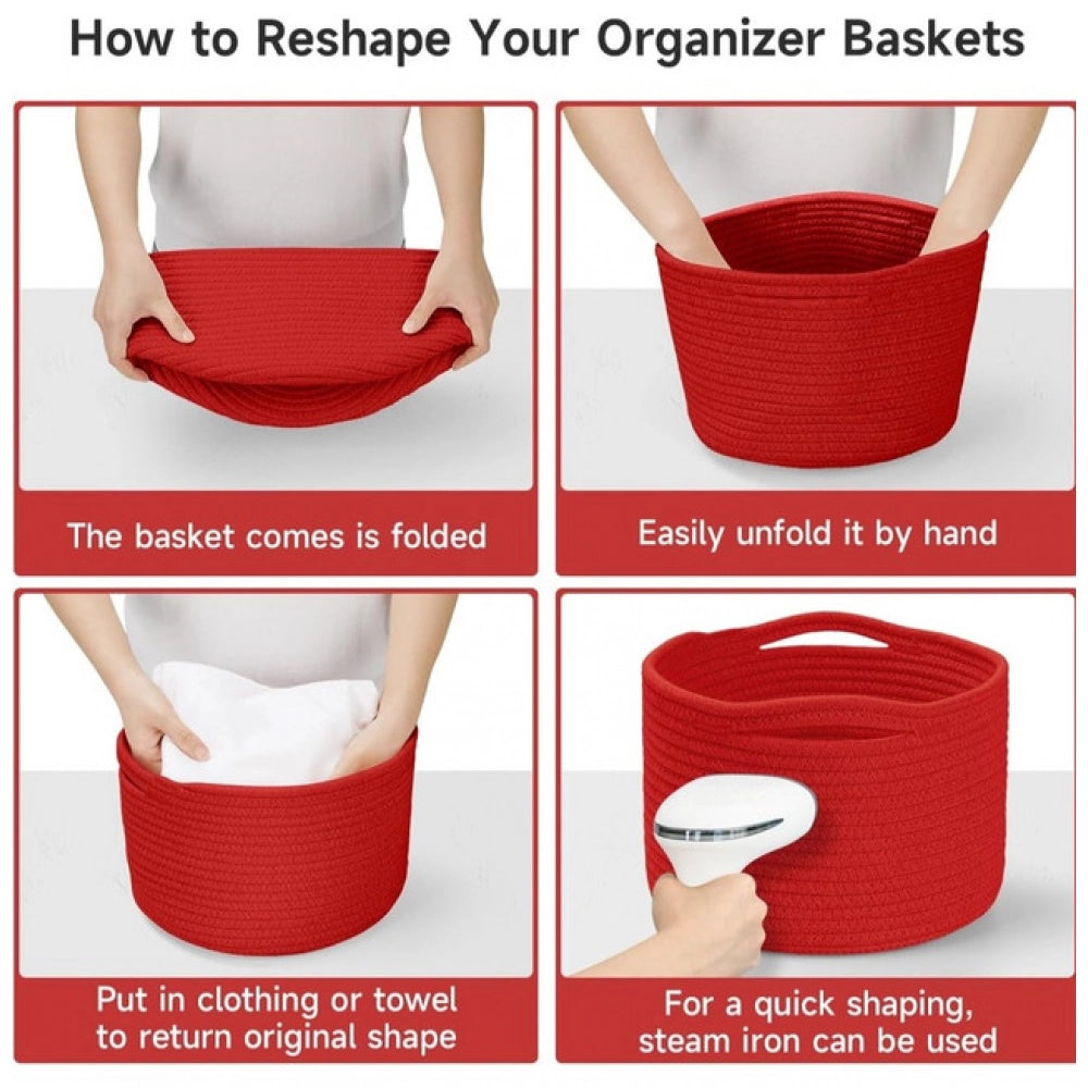 Generic Cotton 9x7 Inch Pack of 3 Storage Basket For Clothes (Red) Secondary image