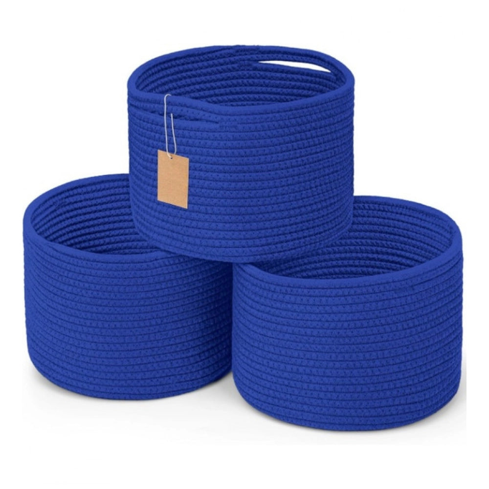 Generic Cotton 9x7 Inch Pack of 3 Storage Basket For Clothes (Royal Blue) Main image