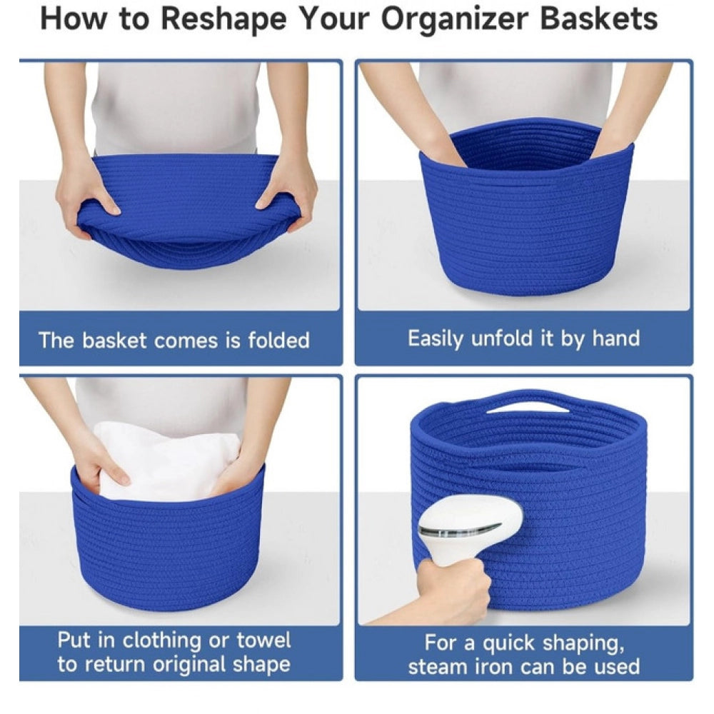 Generic Cotton 9x7 Inch Pack of 3 Storage Basket For Clothes (Royal Blue) Secondary image