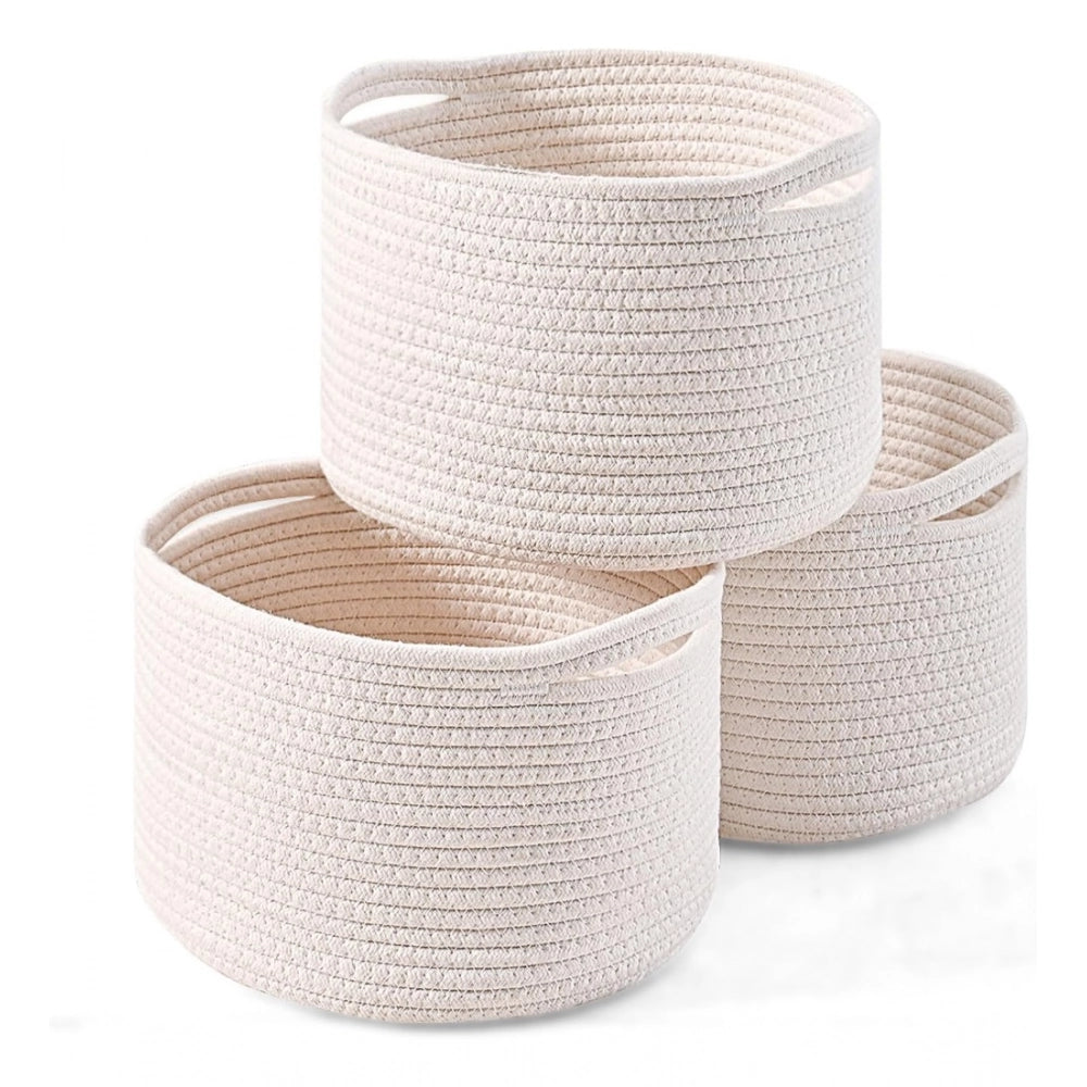 Generic Cotton 9x7 Inch Pack of 3 Storage Basket For Clothes (White) Main image