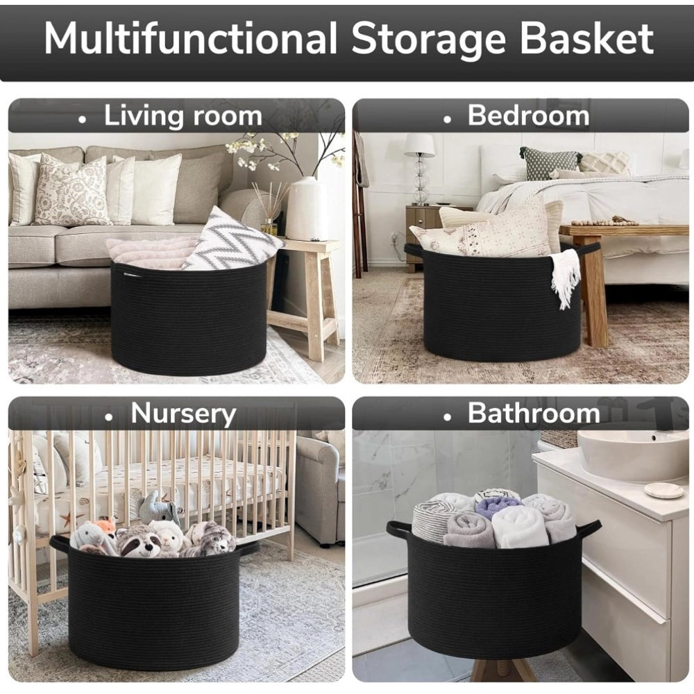 Generic Cotton Basket 14x12 Inch Storage Basket For Clothes (Black)