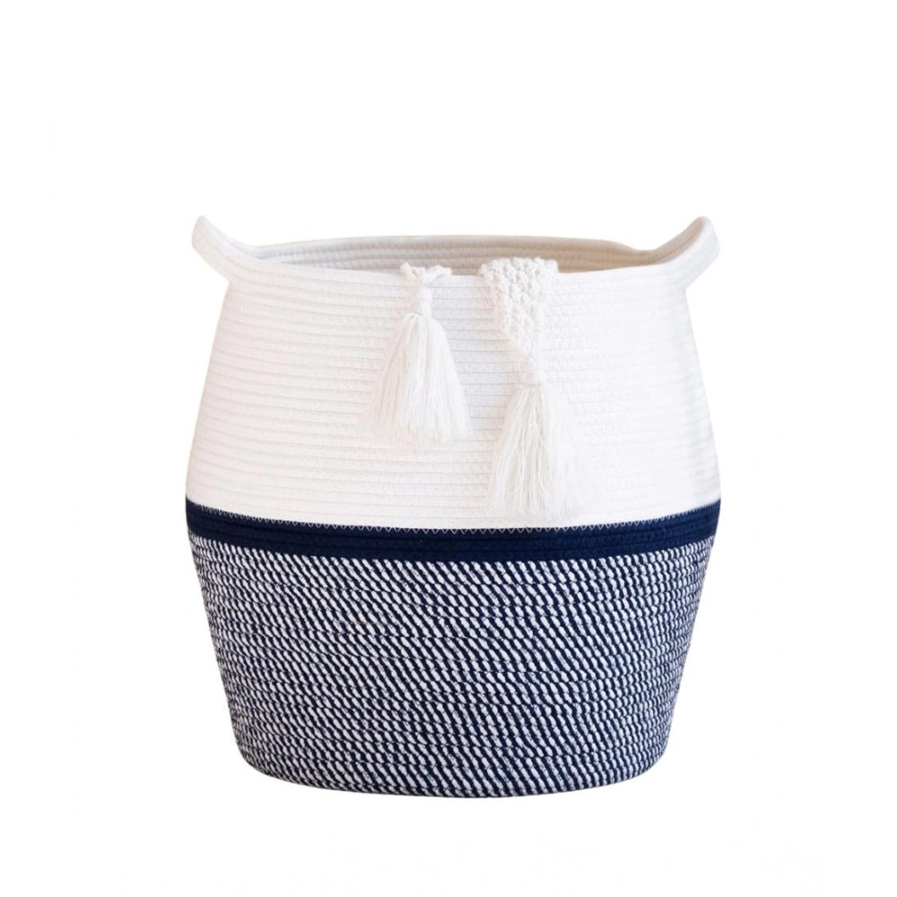 Generic Cotton Matka 14x12 Inch Storage Basket For Clothes (Gray White) Main image