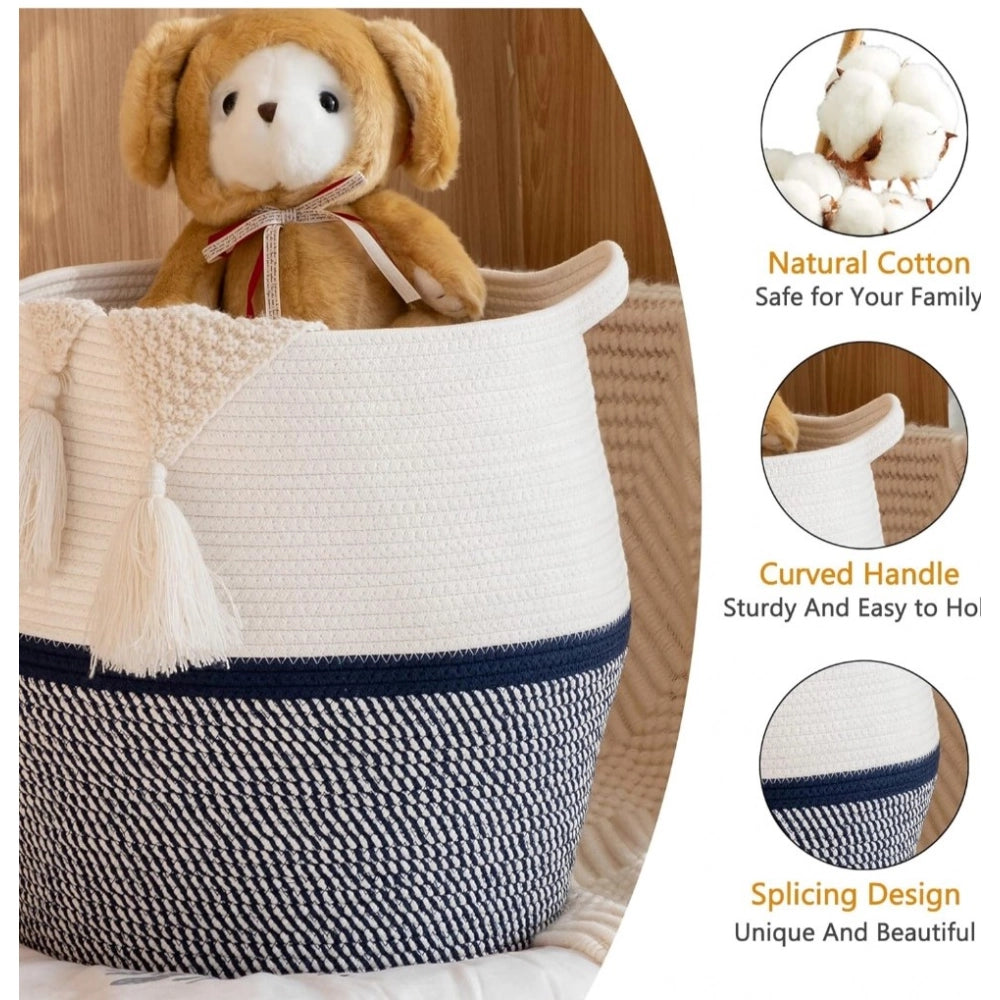 Generic Cotton Matka 14x12 Inch Storage Basket For Clothes (Gray White) Secondary image