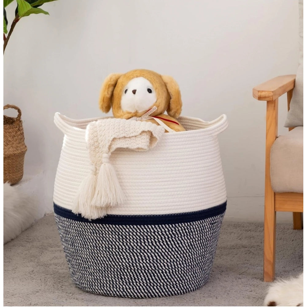Generic Cotton Matka 14x12 Inch Storage Basket For Clothes (Gray White)