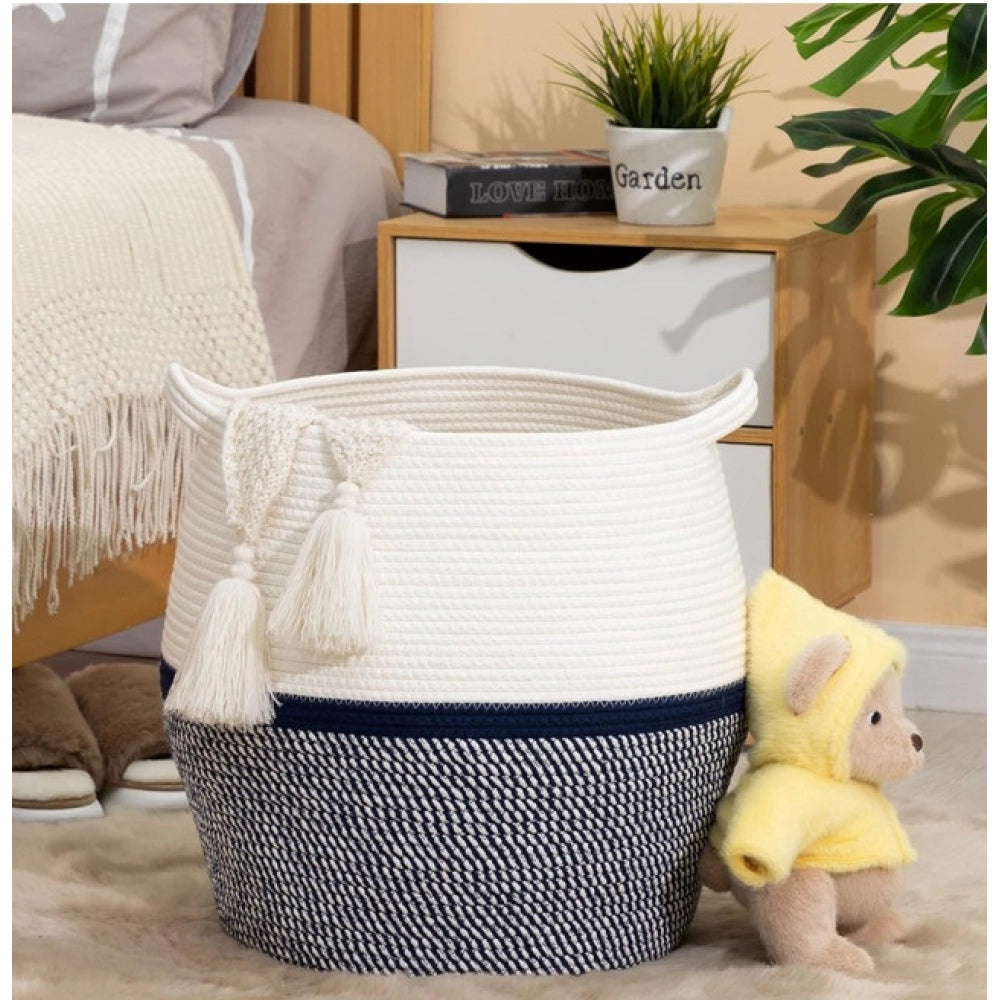Generic Cotton Matka 14x12 Inch Storage Basket For Clothes (Gray White)