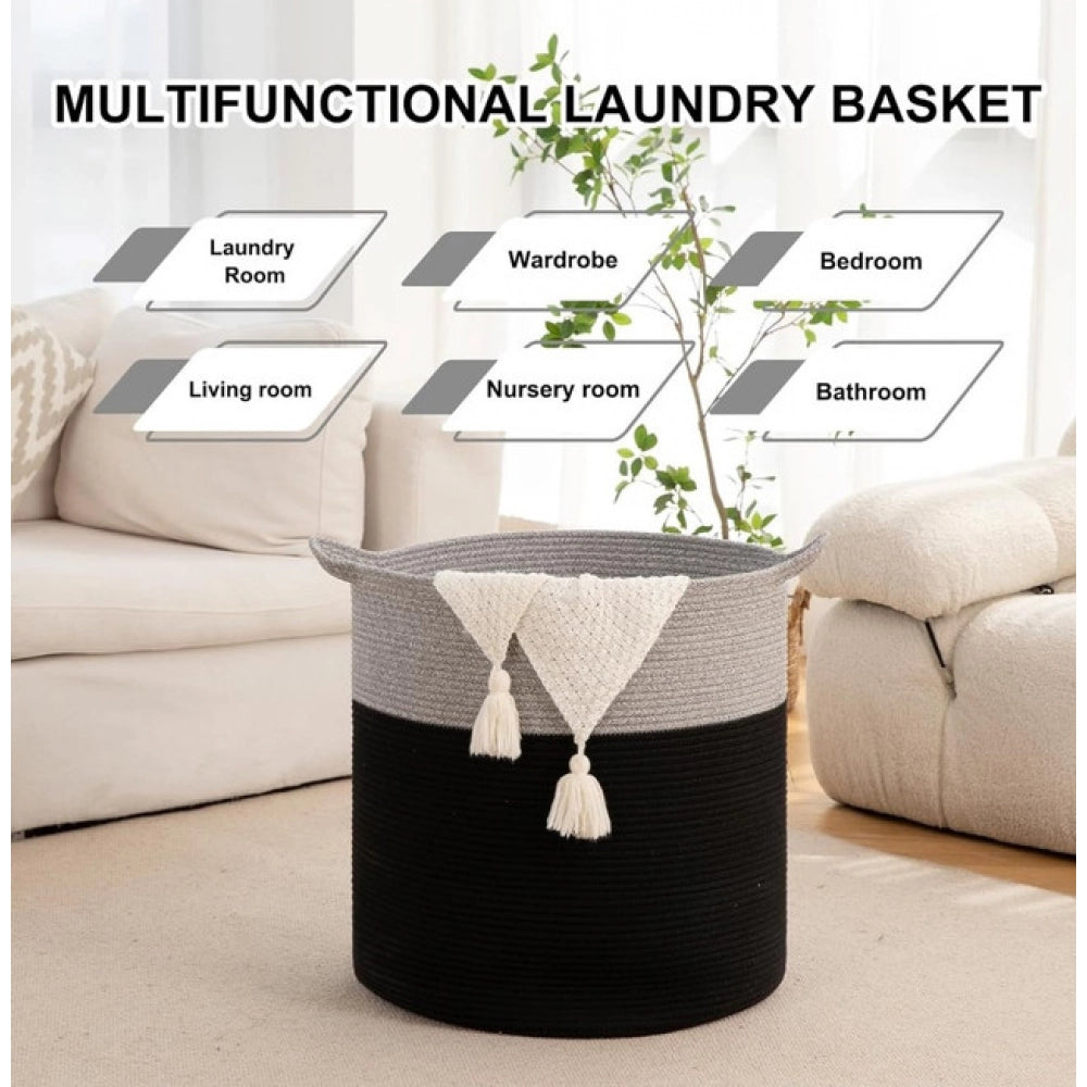 Generic Cotton 12x14 Inch- 1 Pcs Storage Basket For Clothes (Gray-Black) Secondary image
