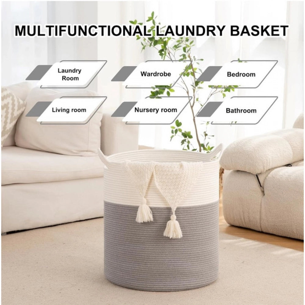 Generic Cotton 12x14 Inch- 1 Pcs Storage Basket For Clothes (Gray-White) Secondary image