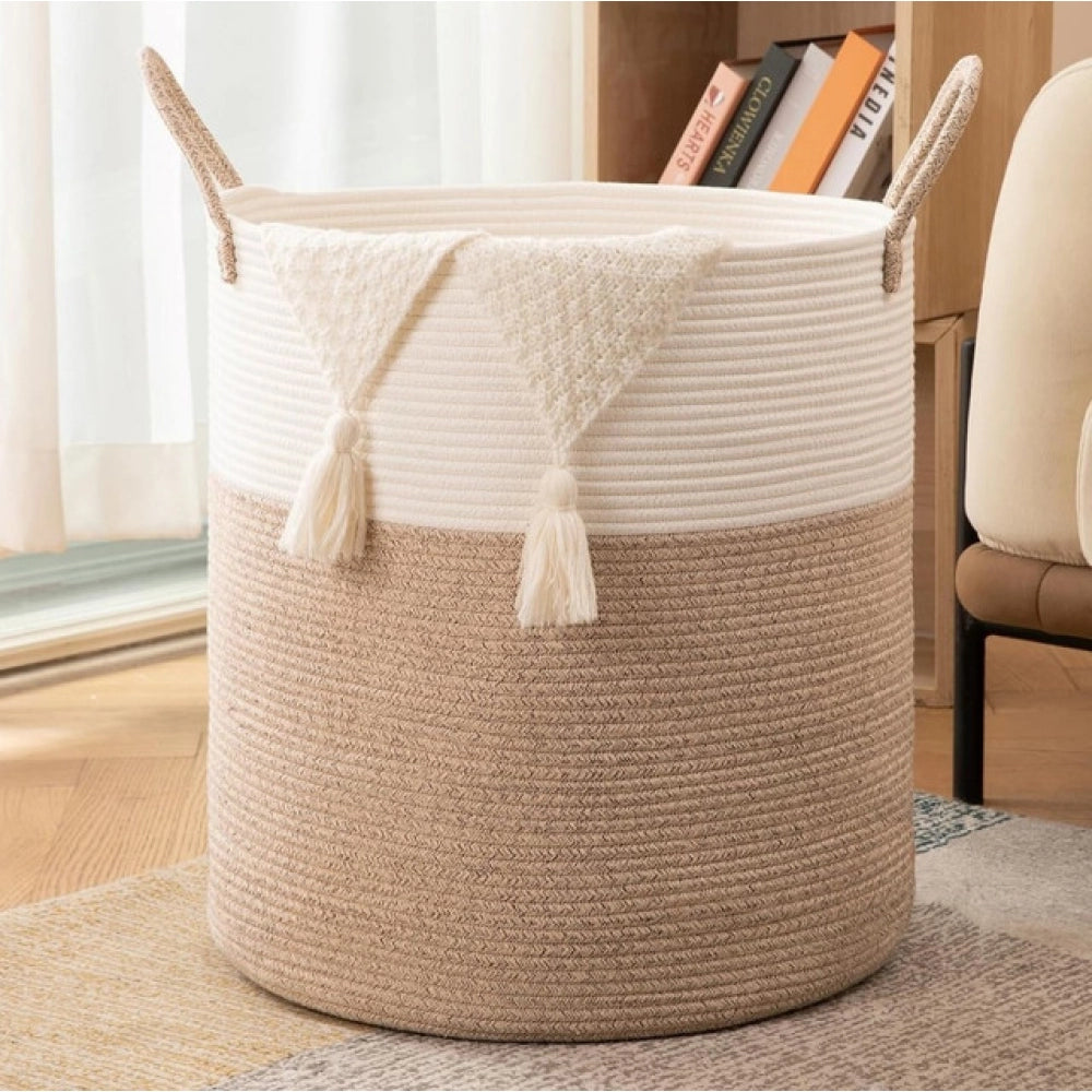 Generic Cotton 12x14 Inch-Kidi-Handle Storage Basket For Clothes (Kidi-White) Secondary image